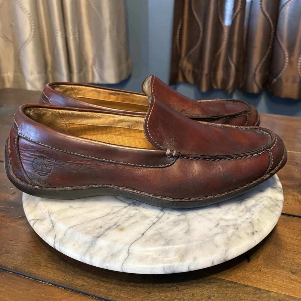 Timberland 74024‎ Annapolis Shoes Men Sz 10 Brown Leather Slip On Casual Loafers